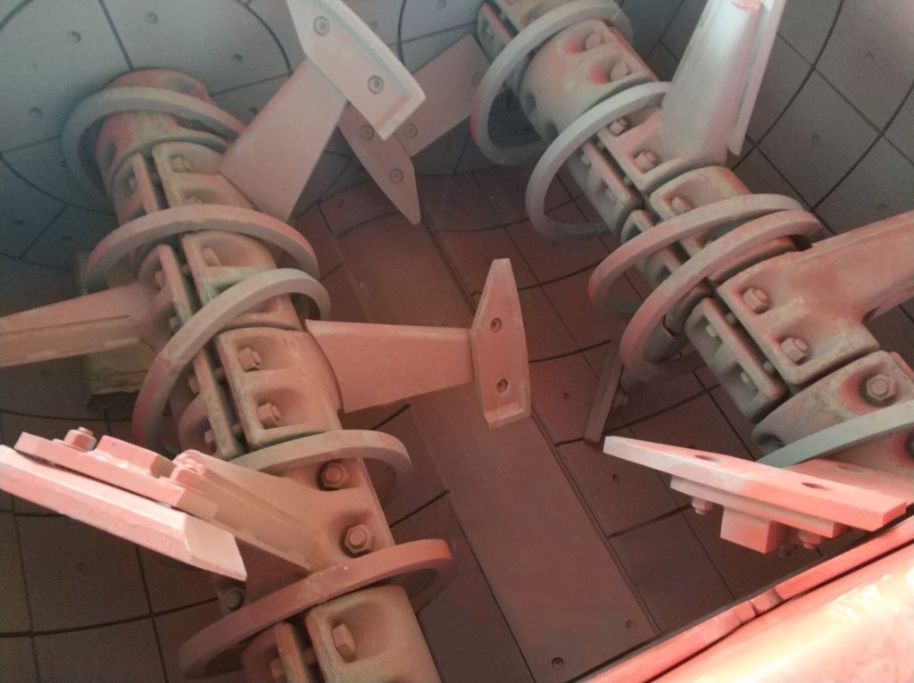 Inside of twin shaft mixer