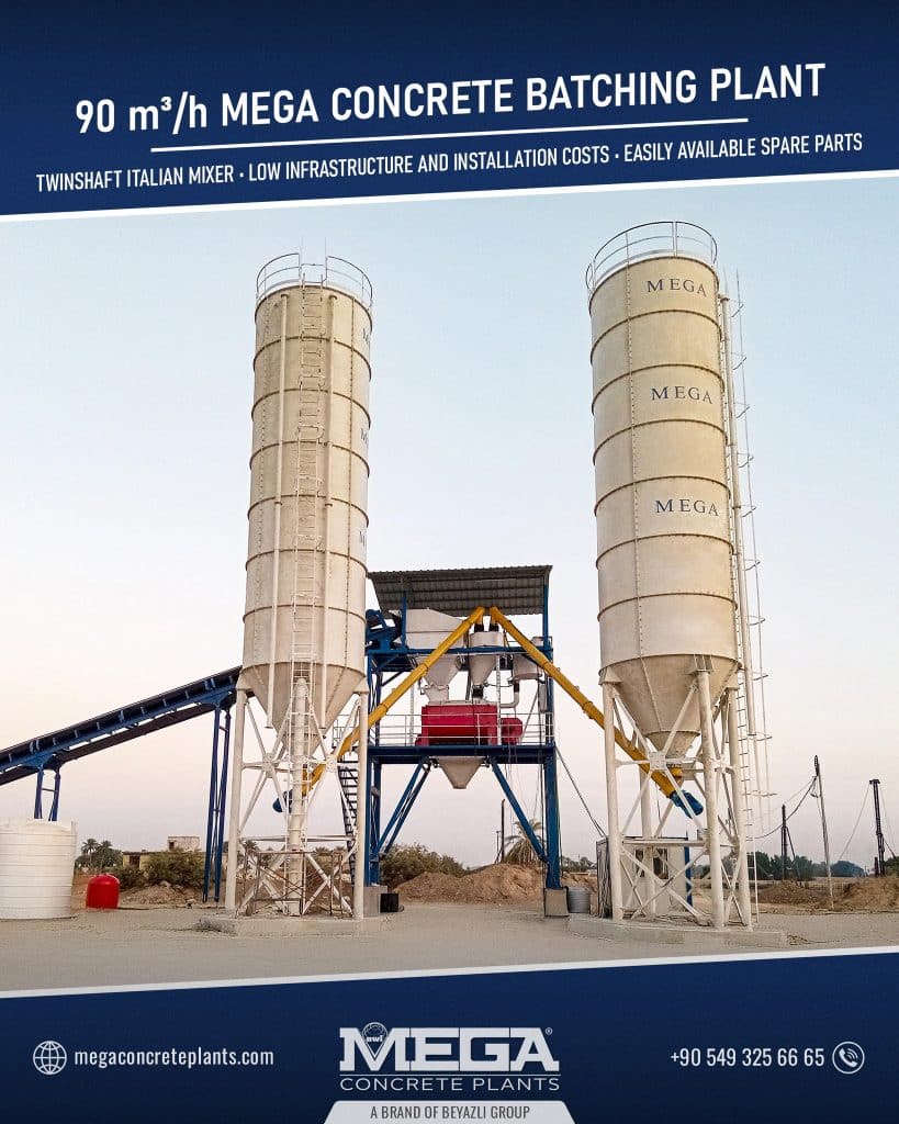 concrete batching plant with cement stock silos